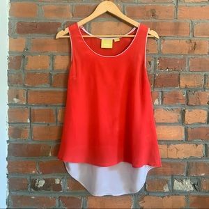 Maeve coral pink color block silk tank